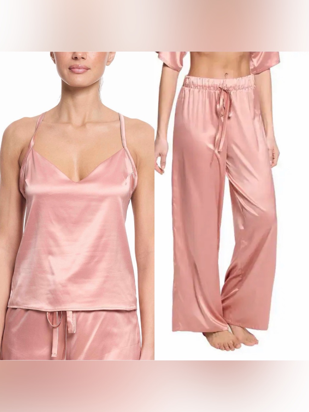 Nwt Hanky Panky Luxe Satin Pajama Pants & Cami In Rose Latte Size Small